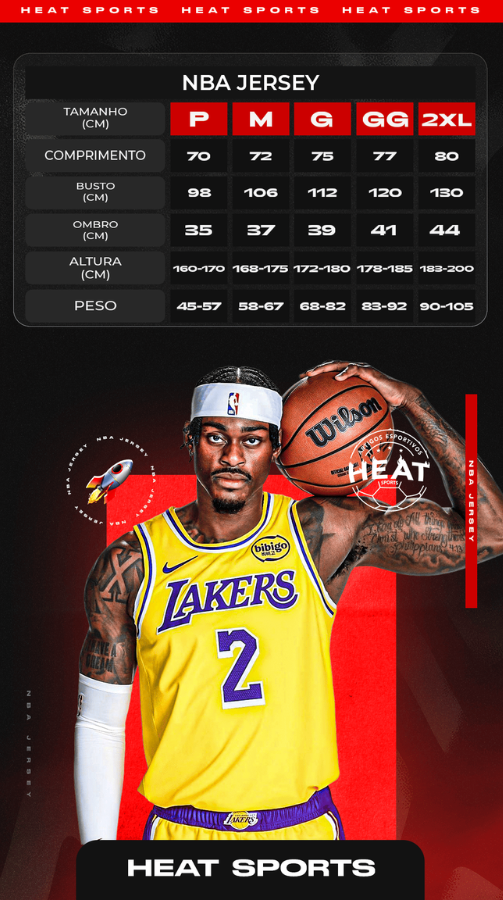 Tabela de Medidas Camisas NBA Heat Sports